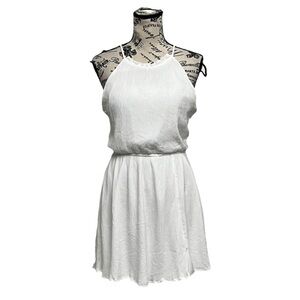 Blue Rain Ivory Crinkle Gauze Mini Dress Beach Coastal Preppy Boho Peasent M